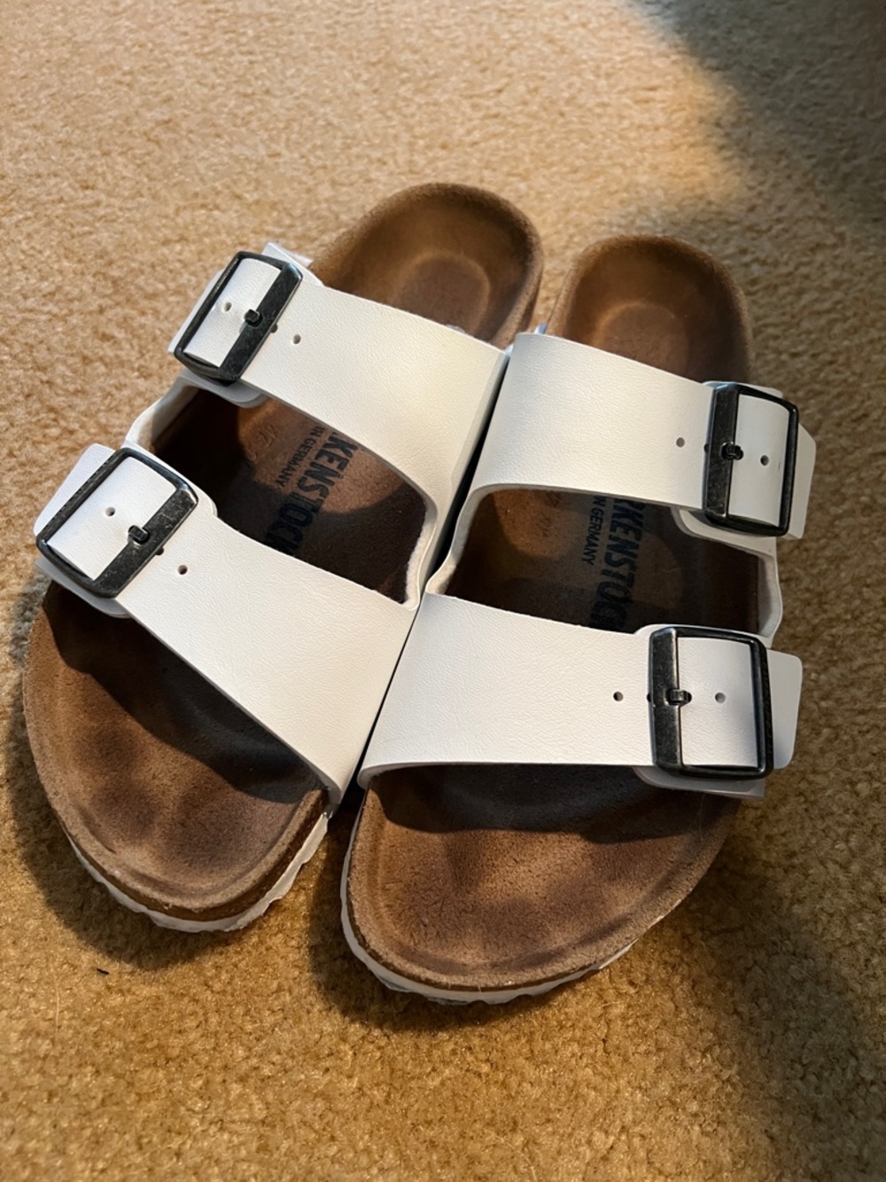 Birkenstock White Two-Strap Buckle Sandals